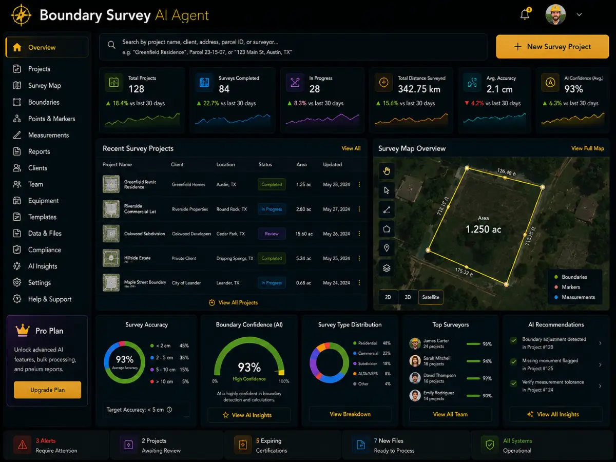 boundarysurvey.app AI boundary survey assistant app — boundary survey dashboard preview